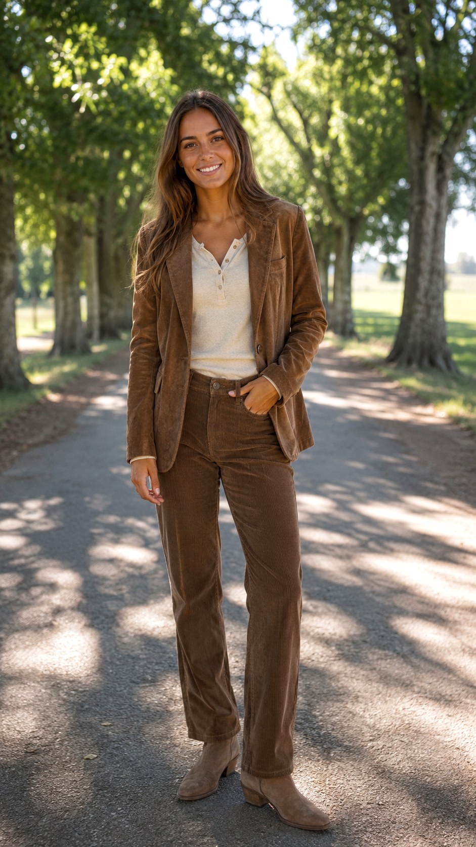 Suede Blazer and Corduroy Pants - 24 blazer casual outfits  ideas