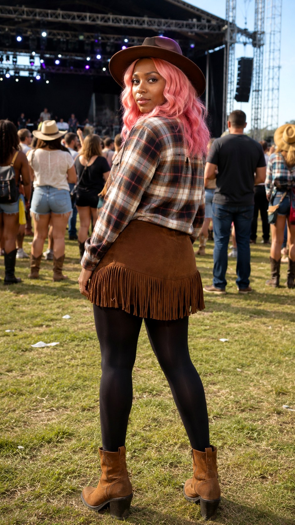 Suede Fringe Skirt with Black Leggings - 25 Skirt with Black Leggings Ideas