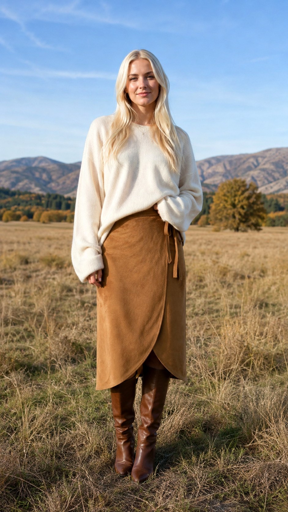 Suede Skirt And Sweater Combination - 21 warm fall outfit look ideas