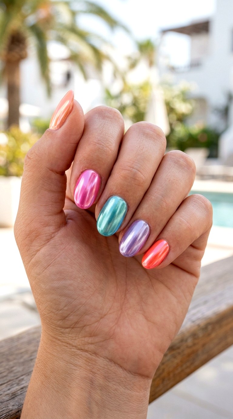 Summer Skittle Chrome Nails - 25 cute summer nail ideas