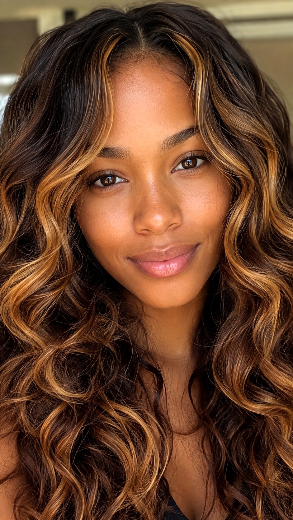 Sun Kissed Caramel on Face Framing Layers - 23 hair color for brown skin ideas