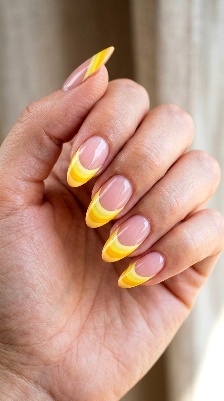 Sunbeam Stripe French Tips Nails - 22 sunlit tips Yellow nail design ideas