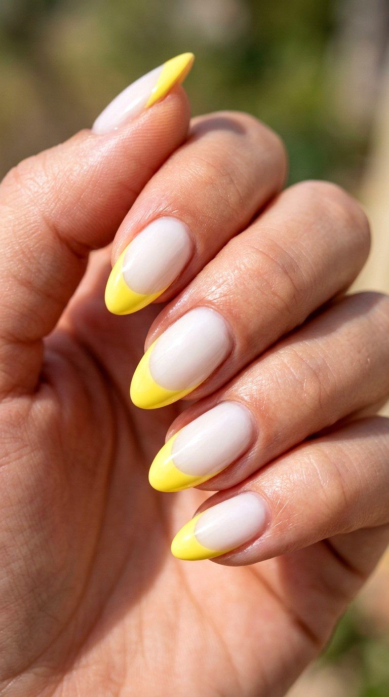 Sunlit Lemon French Tips Nails - 22 sunlit tips Yellow nail design ideas