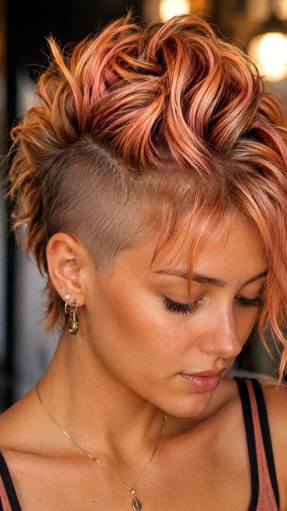Sunset Peach Babylights on Soft Mohawk - 24 short hair highlights ideas