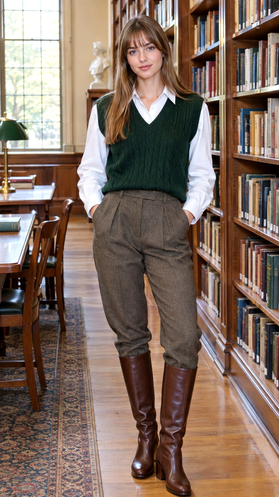Sweater Vest Over Button Down Shirt - 22 layered fall fashion outfit ideas