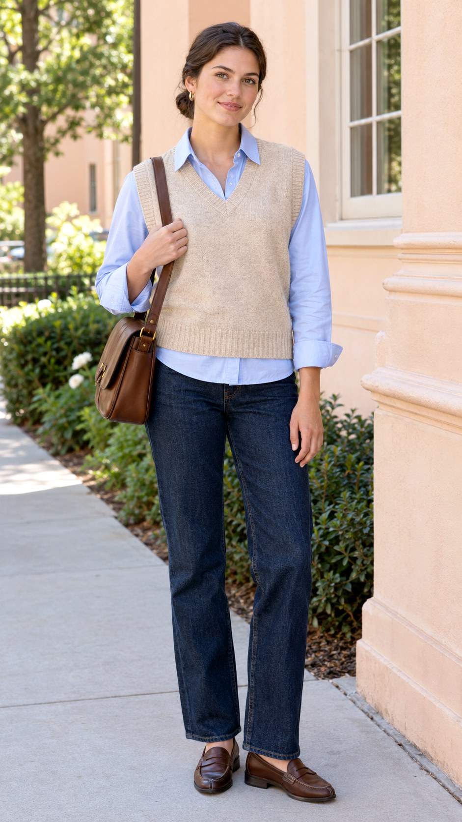 Sweater Vest With Button Down And Jeans - 20 fall clothes outfit ideas