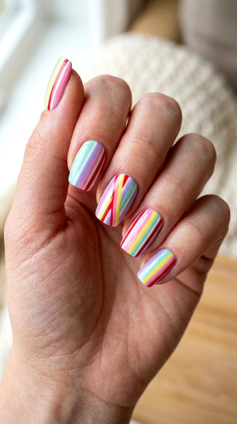 Sweet Tart Candy Stripes - 22 sweet tart nail ideas