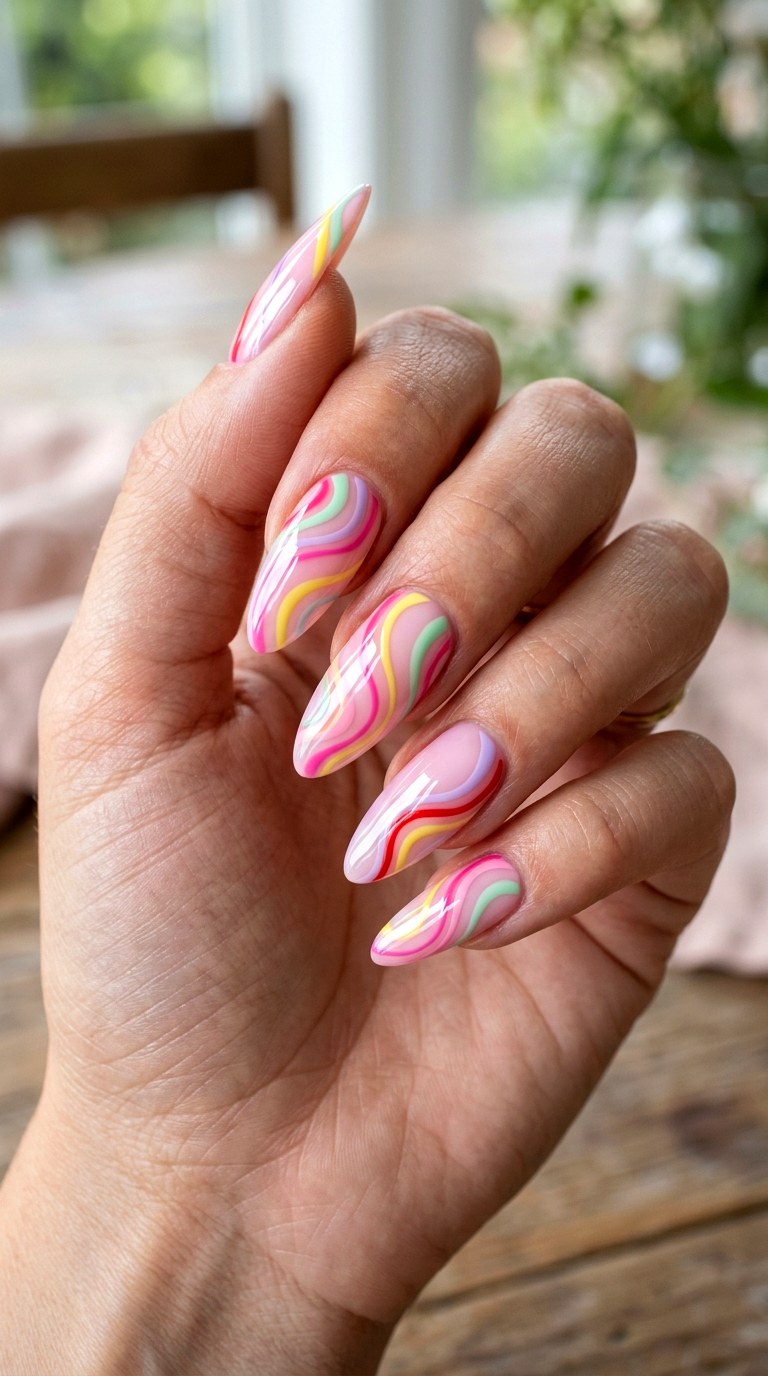 Sweet Tart Swirl Nails - 22 sweet tart nail ideas
