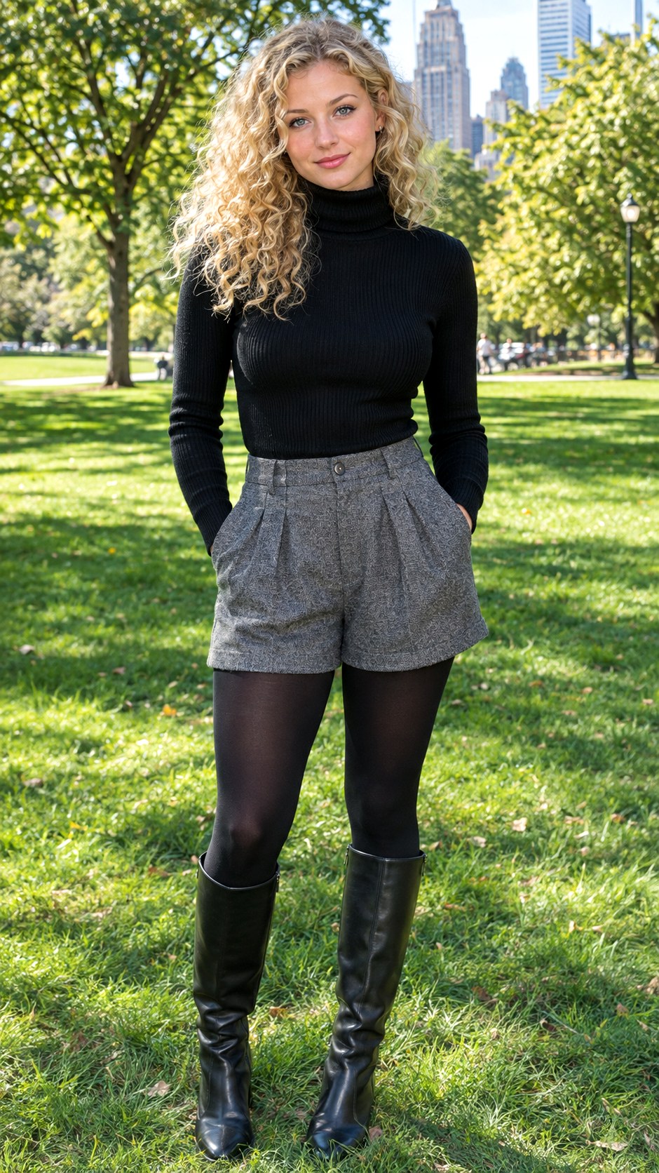 Tailored Shorts Over Opaque Tights - 23 fall fashion outfit ideas
