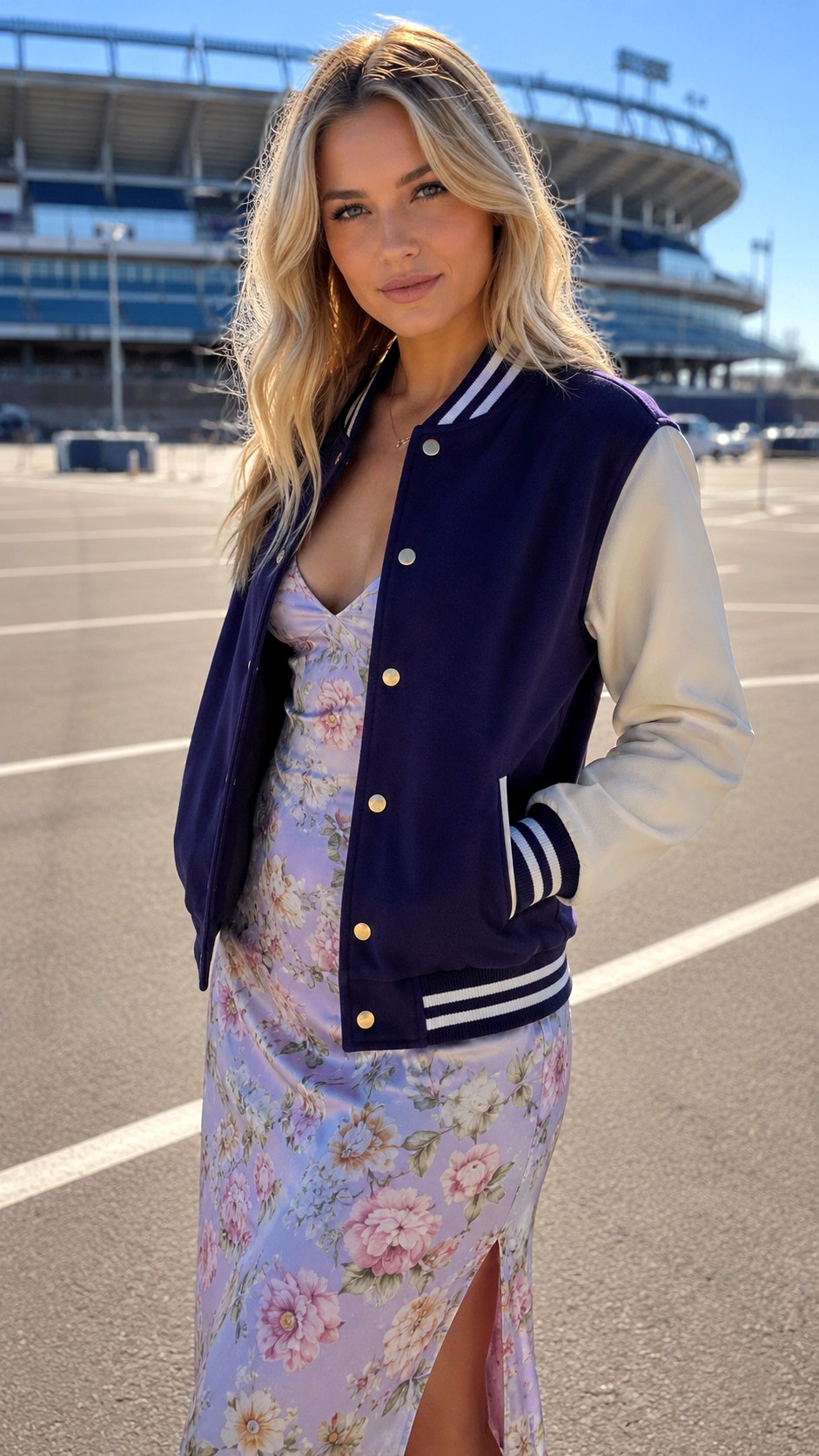 Tailored Varsity Jacket With Slip Dress - 21 Soft Alternative Outfits Ideas