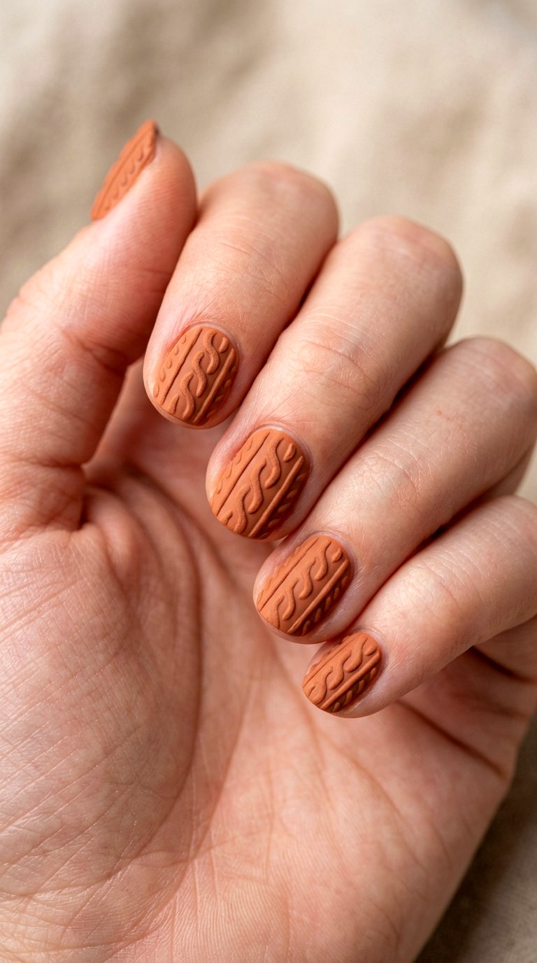Terracotta Sweater Nail Art - 23 sweater nails fall nail art design ideas