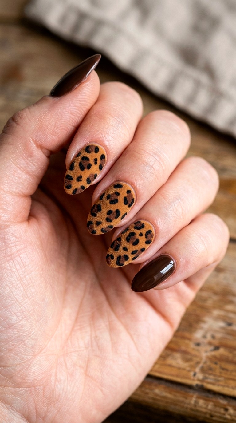 Textured Cheetah Statement Nails - 20 Modern cheetah print nail design ideas