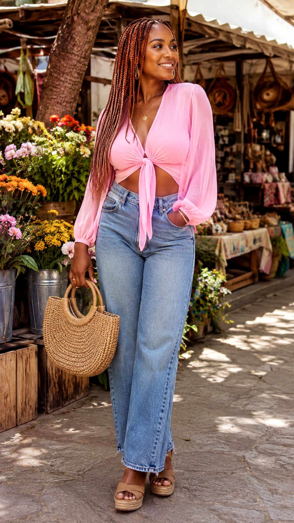 Tie Front Blouse and Vintage Wash Jeans - 23 Vintage Wash Jeans outfit Ideas