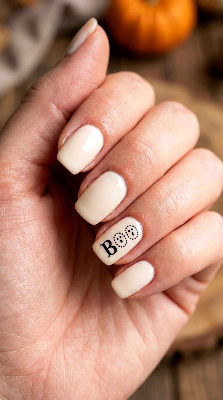 Tiny Boo Letter Nails - 23 simple halloween nail ideas