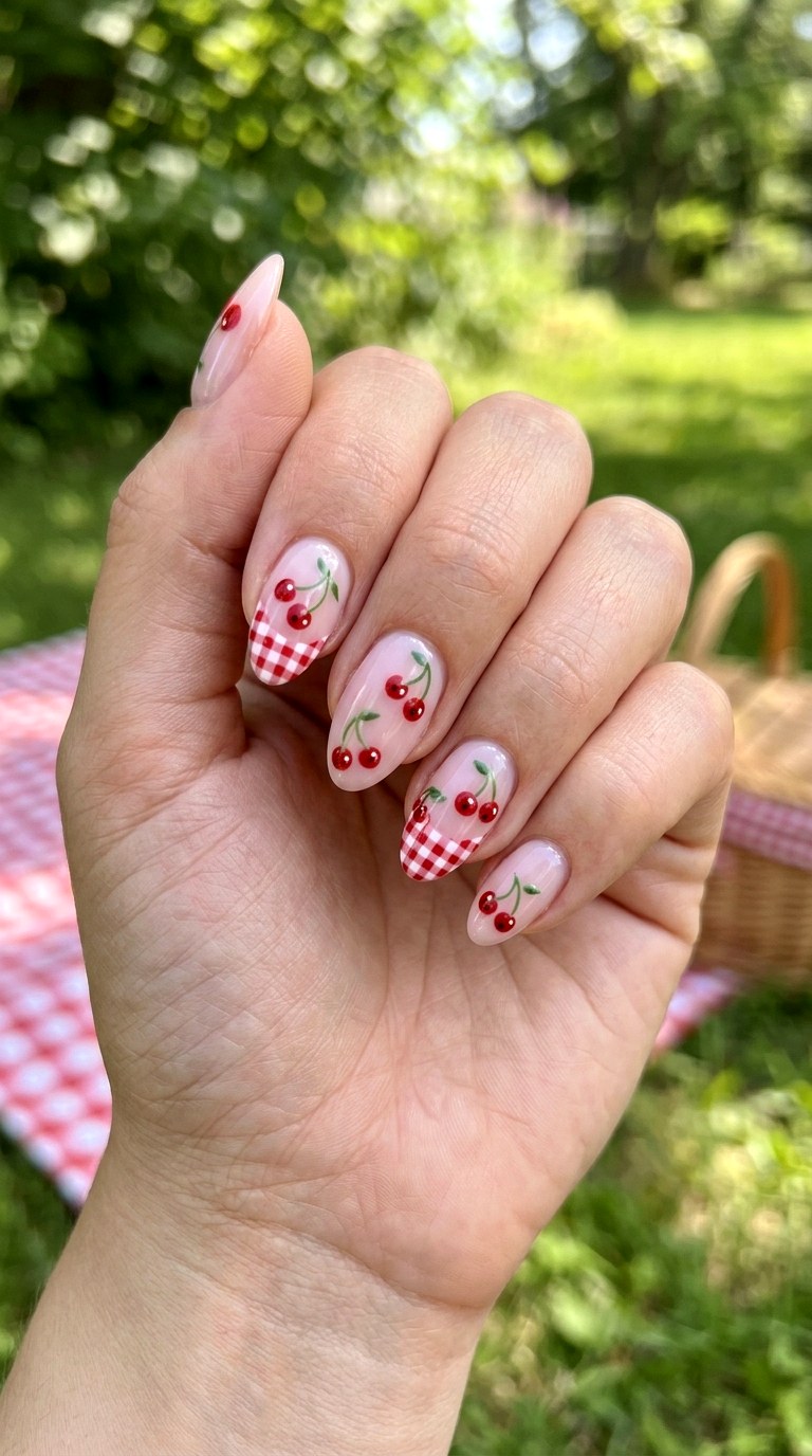 Tiny Cherry Picnic Nails - 25 cute summer nail ideas