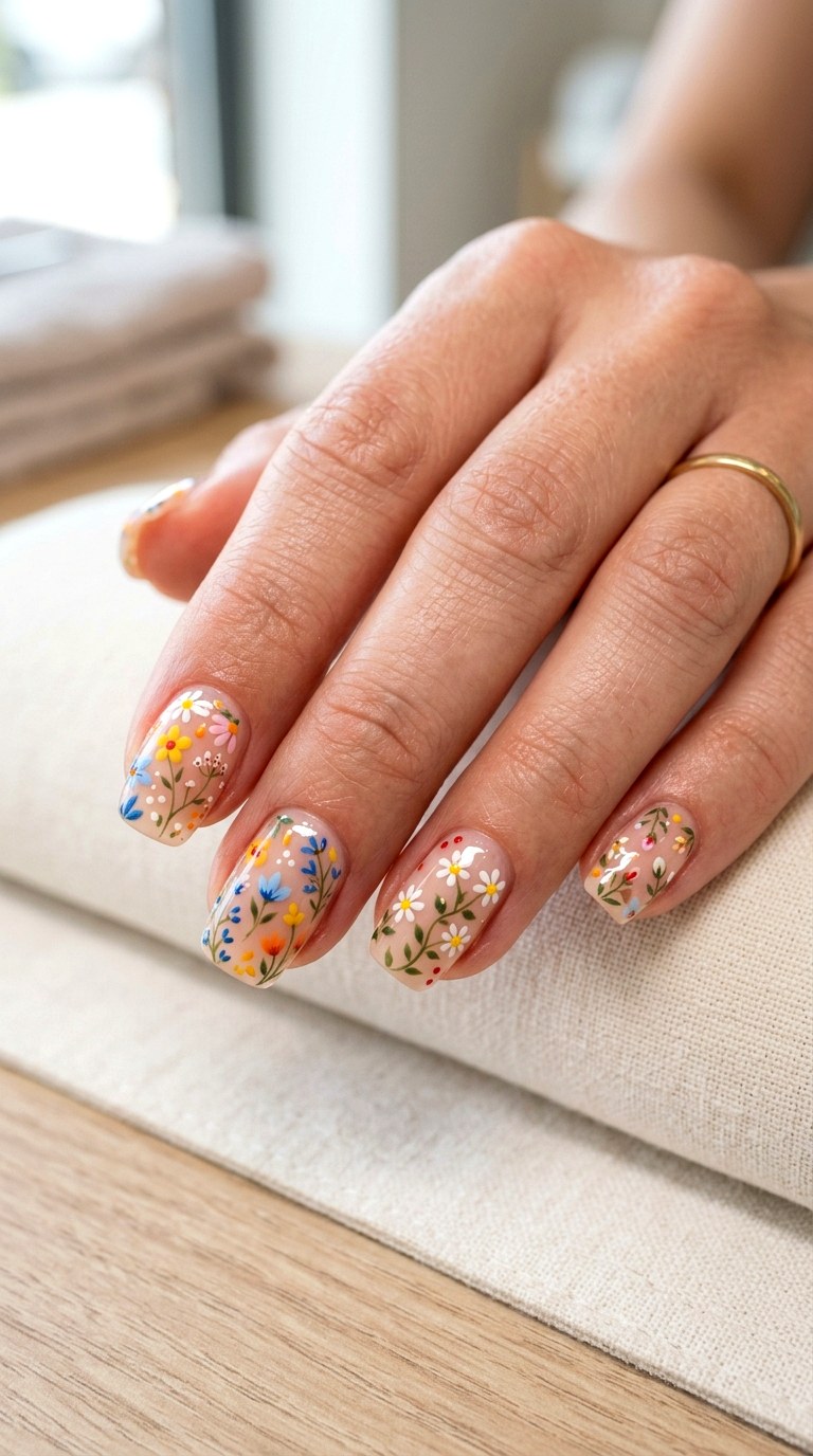 Tiny Floral Doodle Nails - 23 teen nail ideas