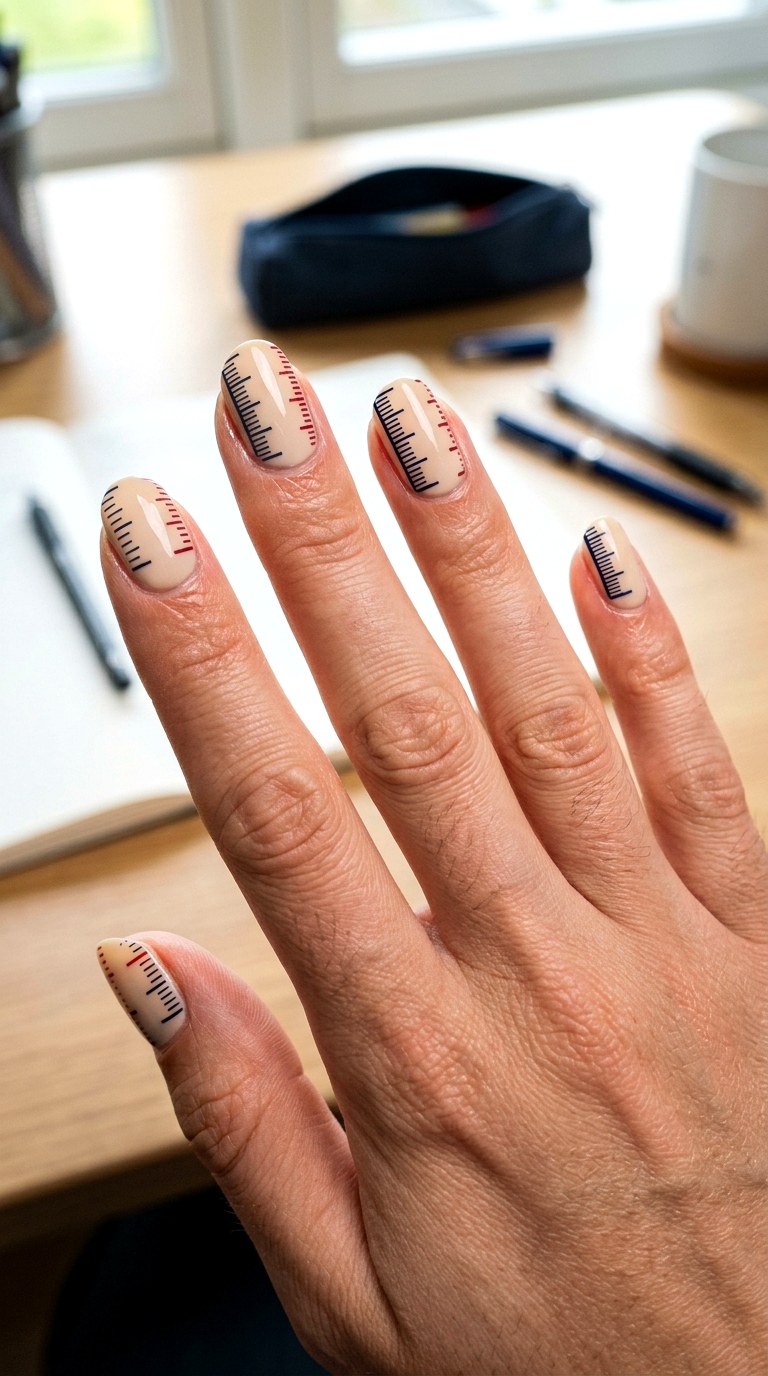 Tiny Ruler Line Nails - 25 back to school nail ideas