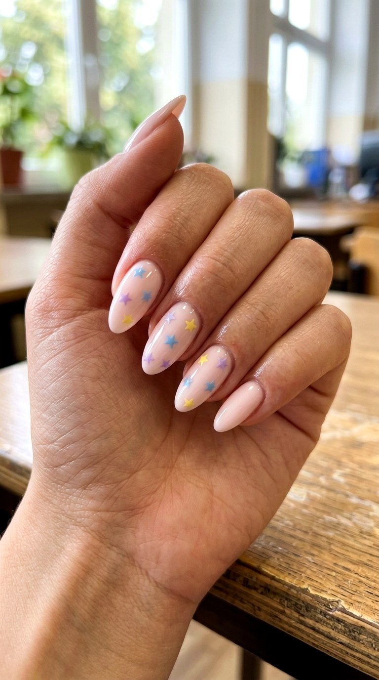 Tiny Starry First Day Nails - 23 back to school nail art inspiration ideas
