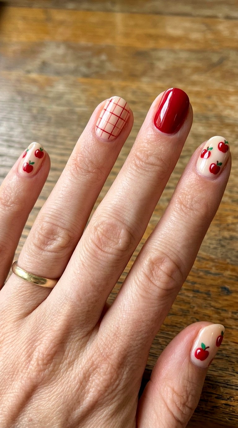 Tiny Teacher Apple Nails - 20 apple whimsical nail design ideas
