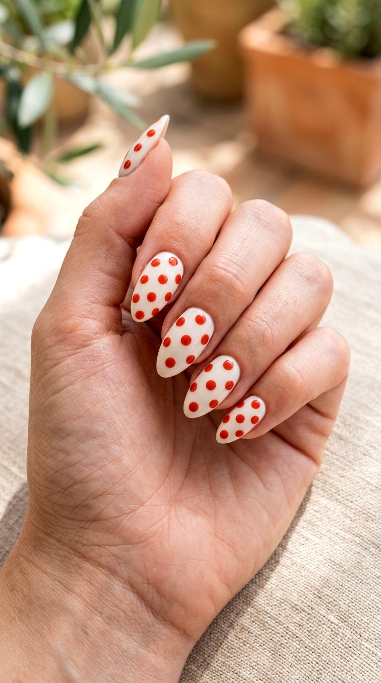 Tomato Red Riviera Dots - 21 Italian summer polka dot Nail ideas
