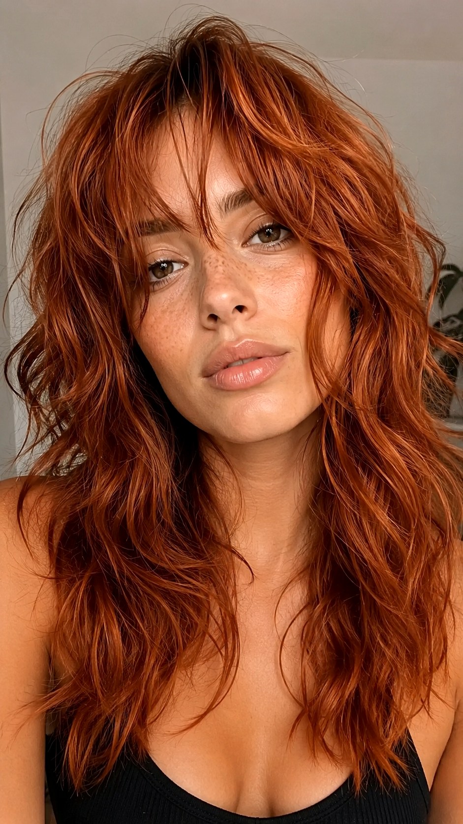 Tousled Copper Wavy Wolf Cut - 23 wavy wolf cut hairstyle ideas