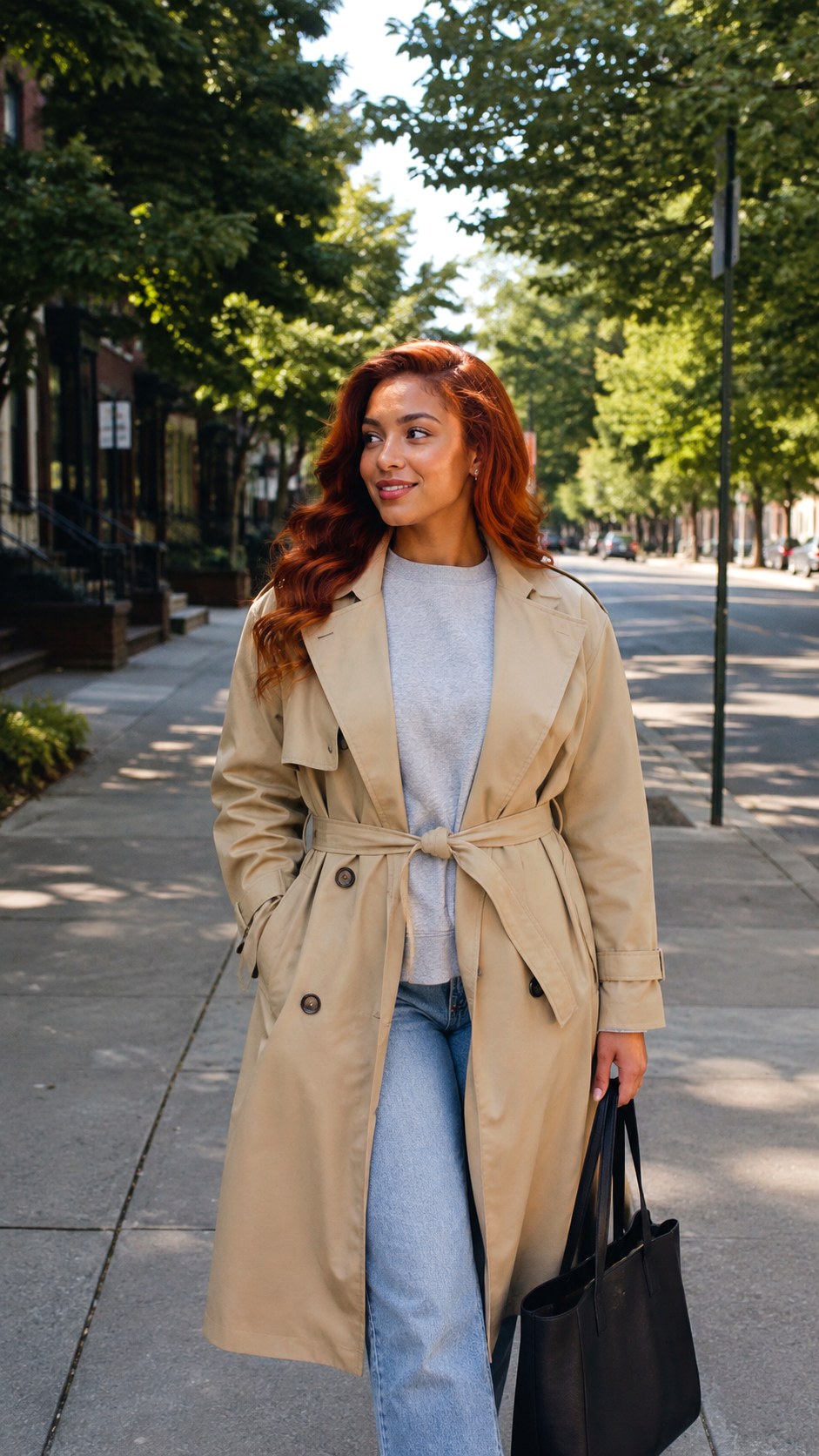 Trench Coat Light Wash Jeans Ensemble - 25 Light Wash Jeans Outfit Ideas