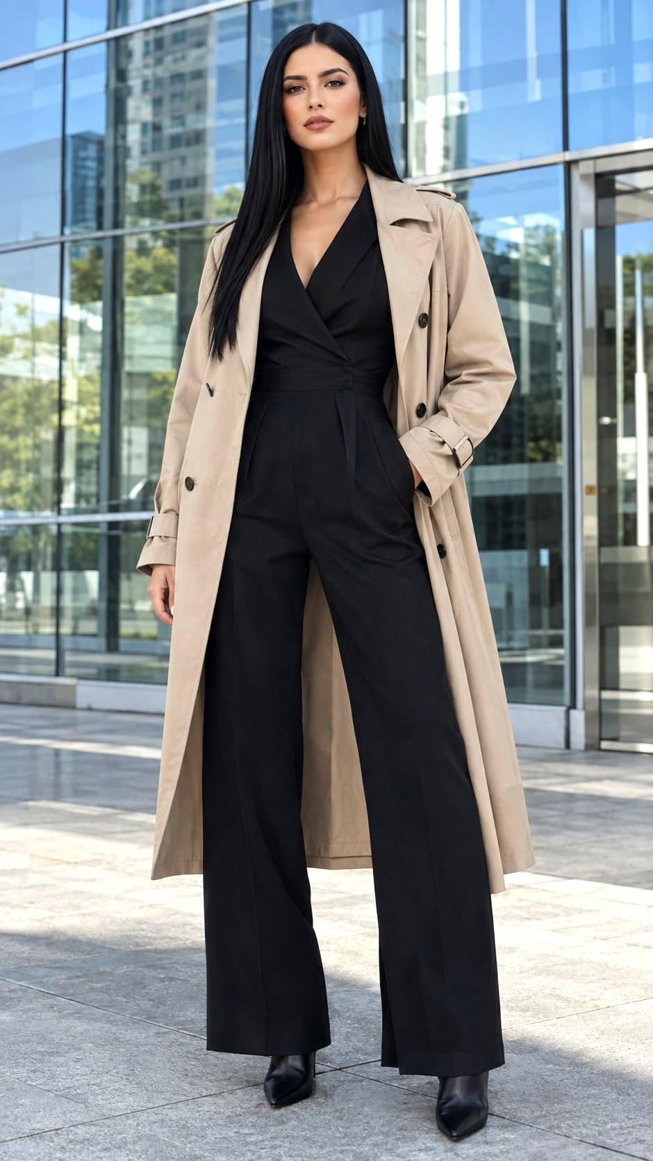 Trench Coat Over Jumpsuit - 22 layered fall fashion outfit ideas