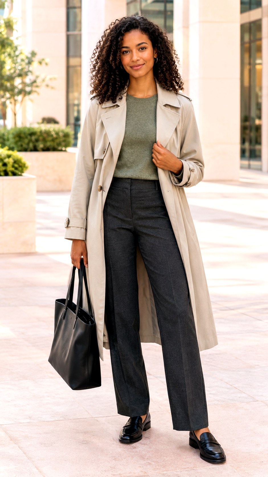 Trench Coat With Knit And Trousers - 20 fall business casual outfits