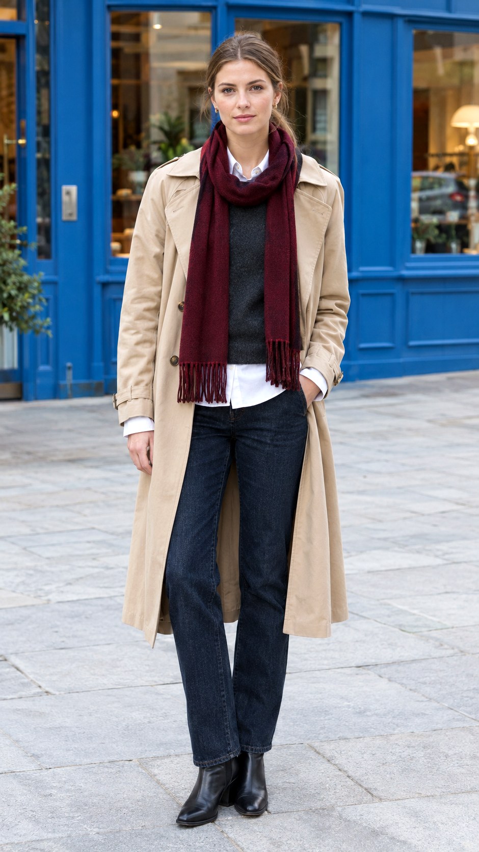 Trench Coat With Layered Knitwear - 20 warm autumn outfits
