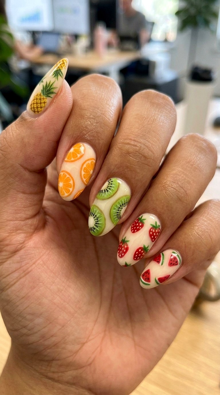 Tropical Fruit Mix Nails - 25 cute summer nail ideas