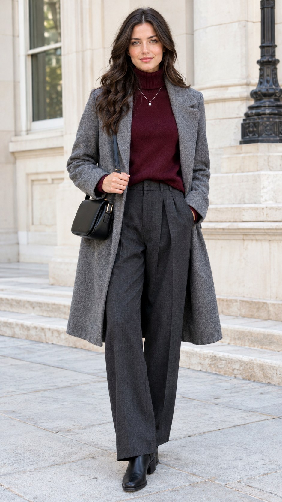 Turtleneck Sweater With Pleated Trousers - 20 comfy fall outfits