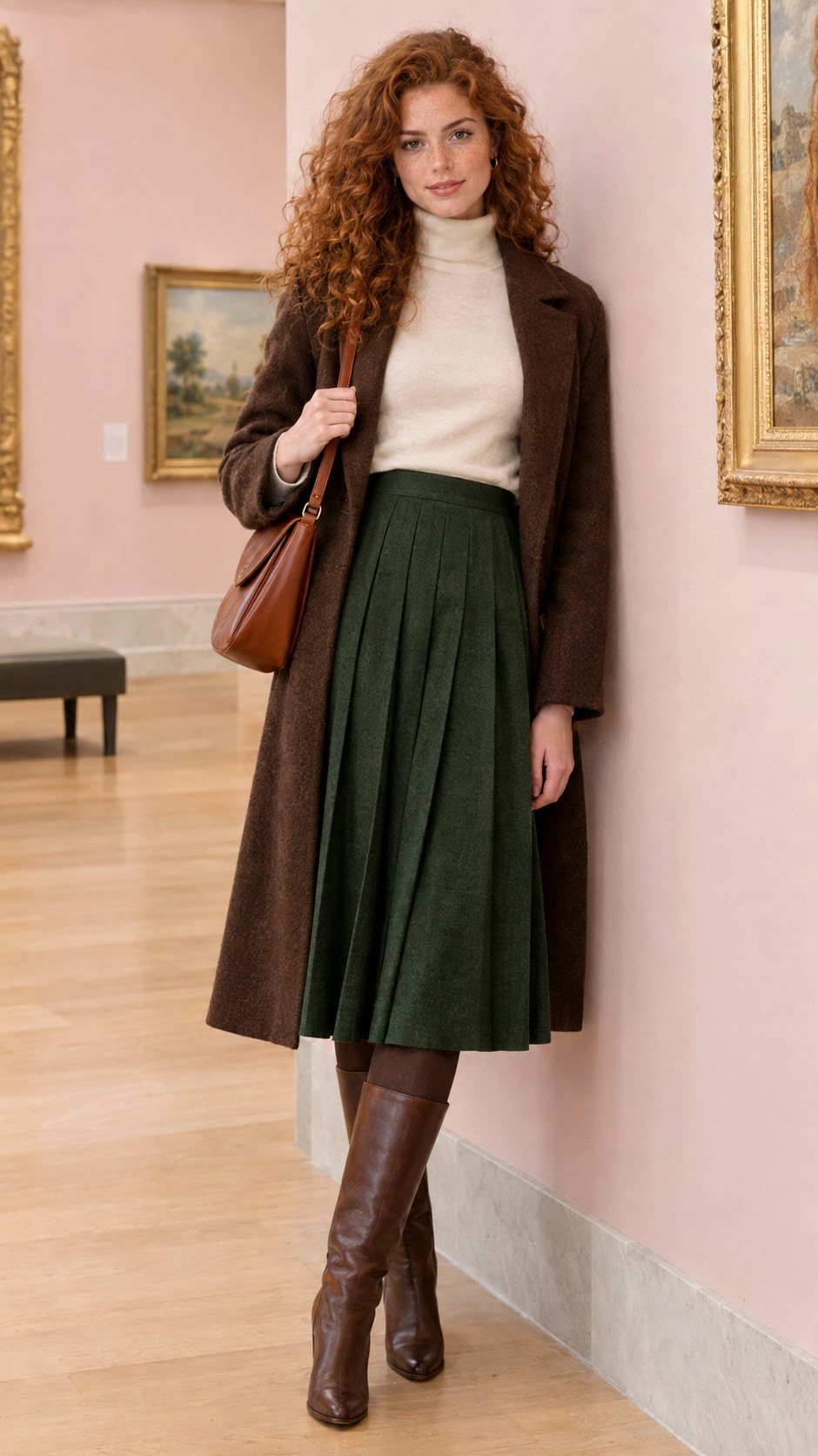 Turtleneck With Pleated Wool Midi Skirt - 20 warm autumn outfits
