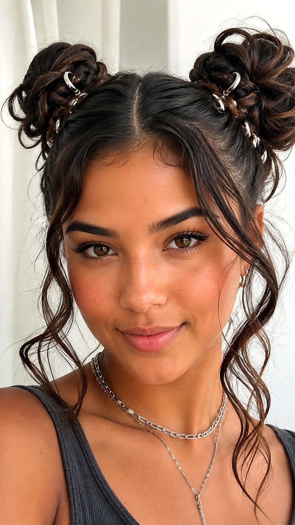 Twisted Double Buns With Rings - 25 y2k bun hairstyle ideas
