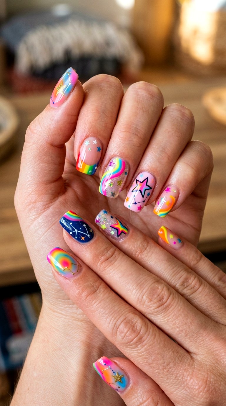 Ultimate Color Mix Star Set - 22 colorful mix and match star nail ideas