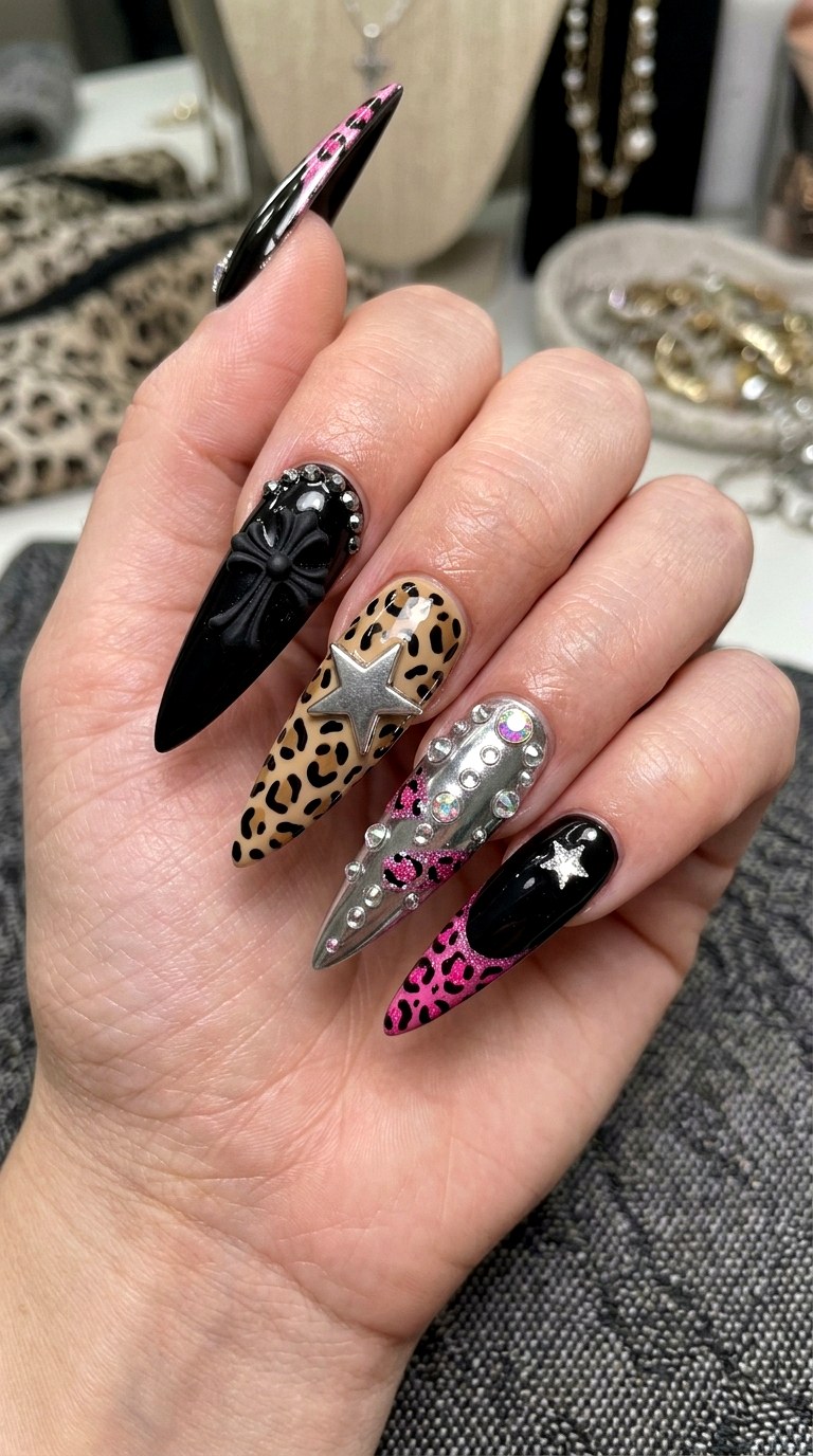 Ultimate Gothic Leopard Bling - 20 Mcbling Gothic leopard Y2K nail ideas