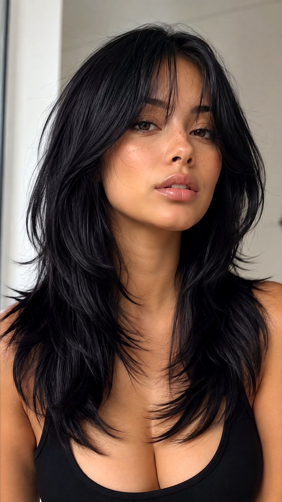 V Cut Face Framing Midnight Black - 24 Wispy Curtain Bangs Long Hair Ideas
