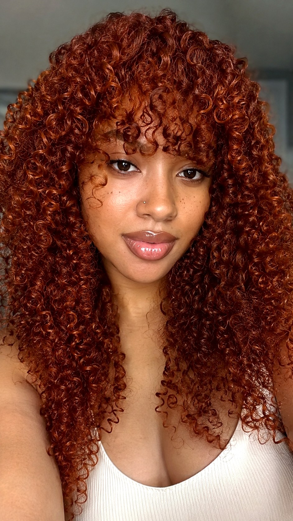 Velvet Copper Coils With Curtain Bangs - 22 Curtain Bangs Long Hair Ideas