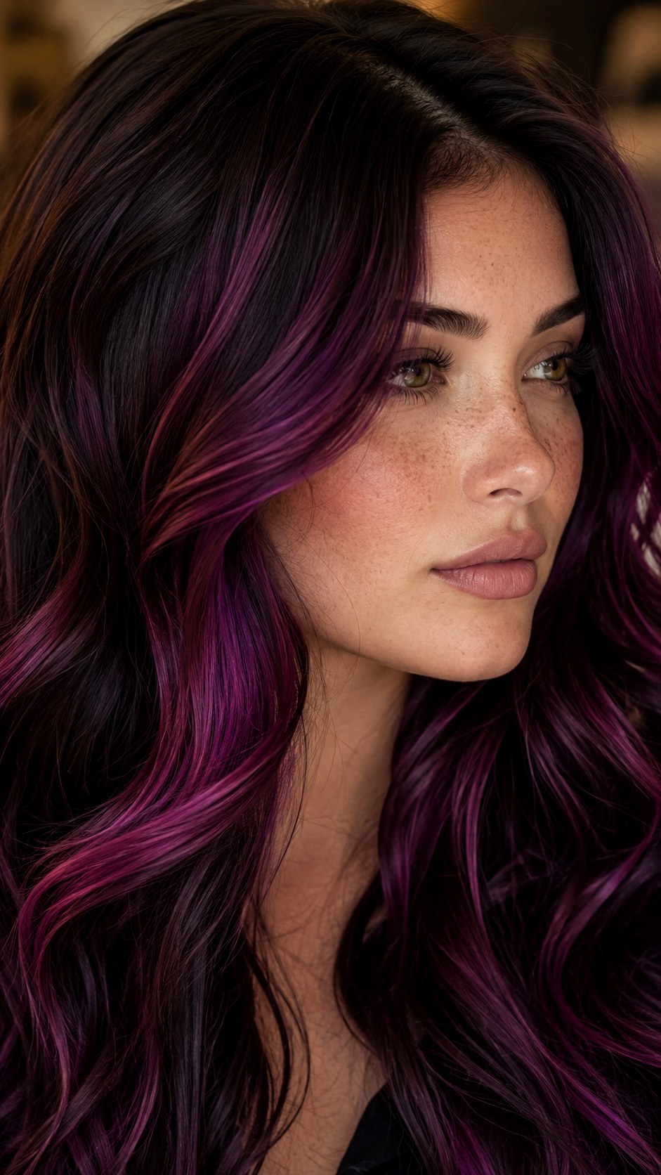 Velvet Plum Ribbon Highlights - 25 hair color for morena ideas