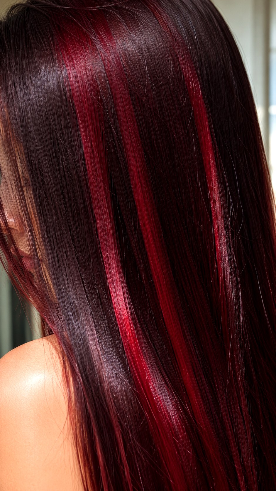 Velvet Red Ribbon Highlights - 25 long hair highlights ideas