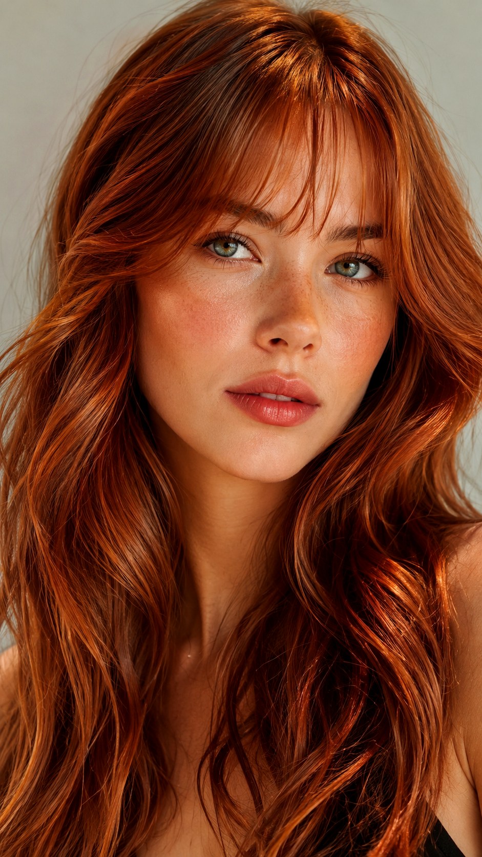 Vibrant Copper Penny Glossy Ripple - 24 Wispy Curtain Bangs Long Hair Ideas