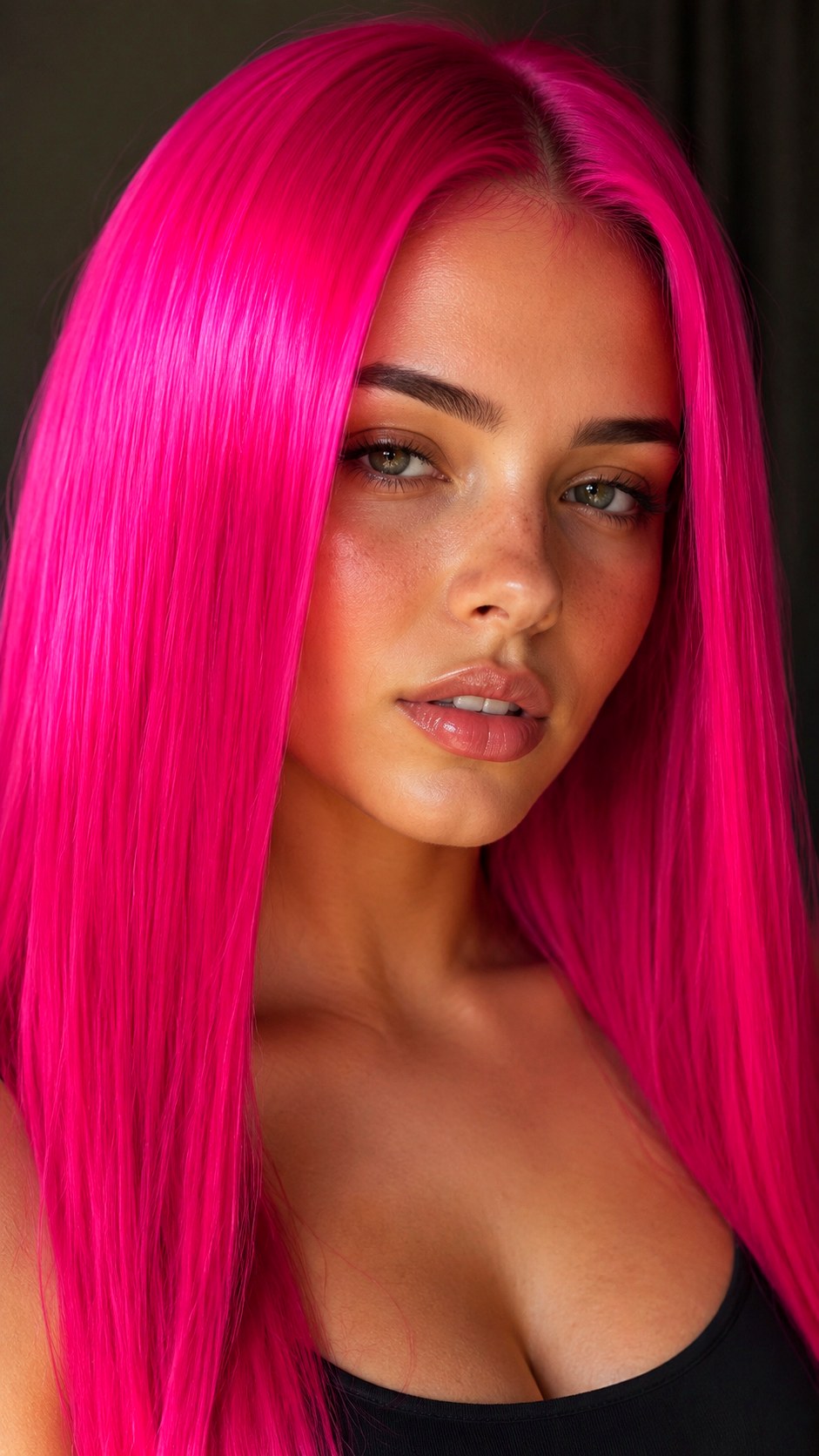 Vibrant Neon Magenta Straight Hair - 23 hot pink hair color ideas