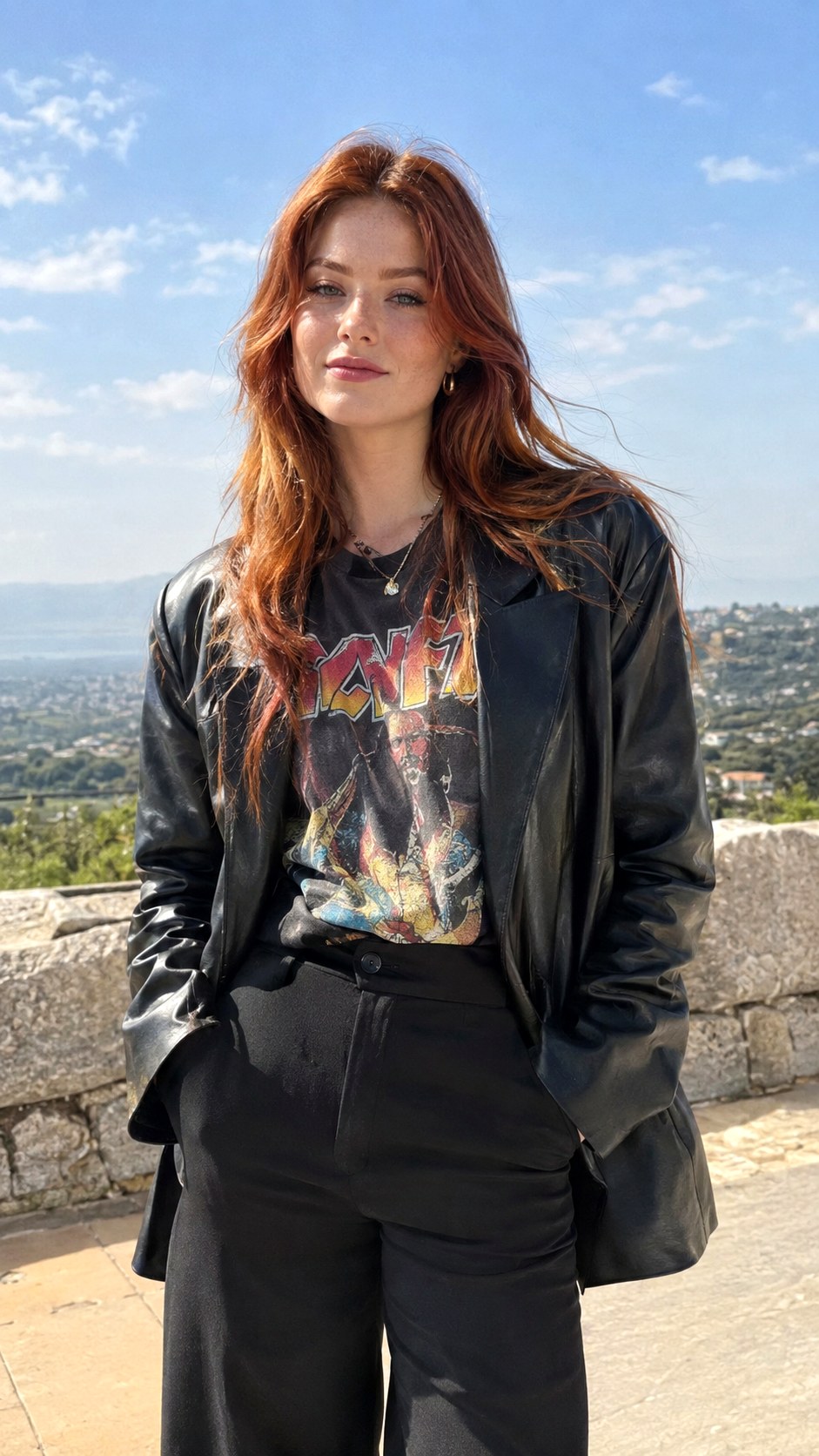 Vintage Band Tee and Trousers - 23 oversized blazer outfit ideas