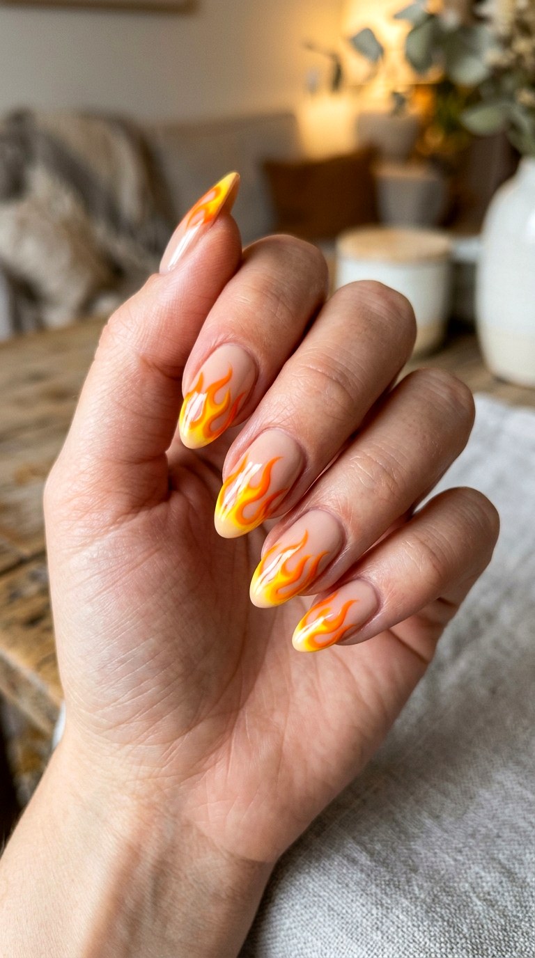 Vintage Flame Border Nails - 23 simple halloween nail design ideas