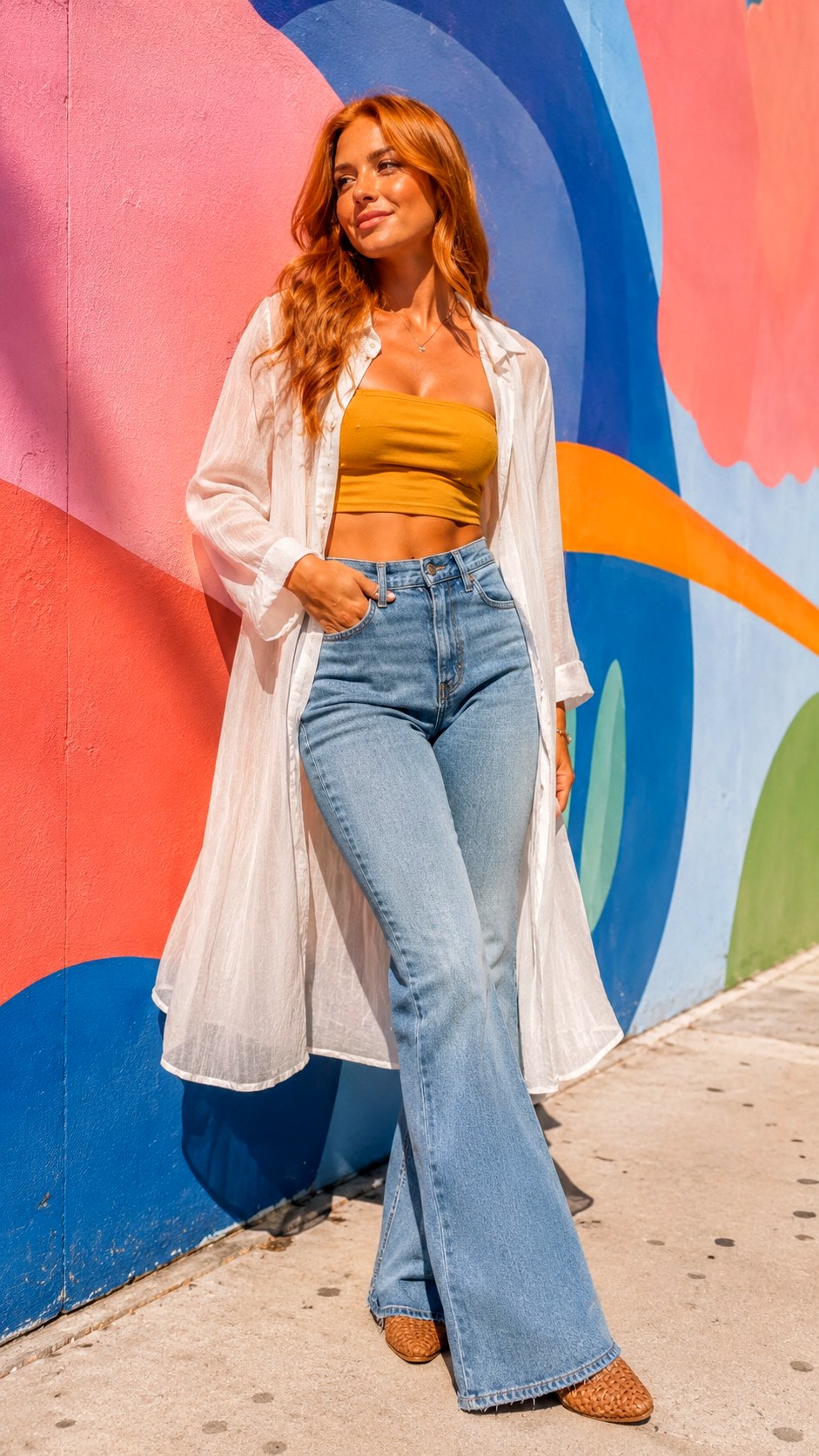 Vintage Flared Jeans And Bandeau - 25 Indie Aesthetic Outfits Ideas