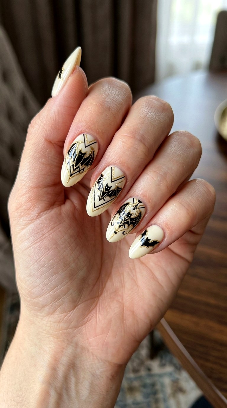 Vintage Glam Bat Halloween Nails - 21 halloween nail inspo ideas