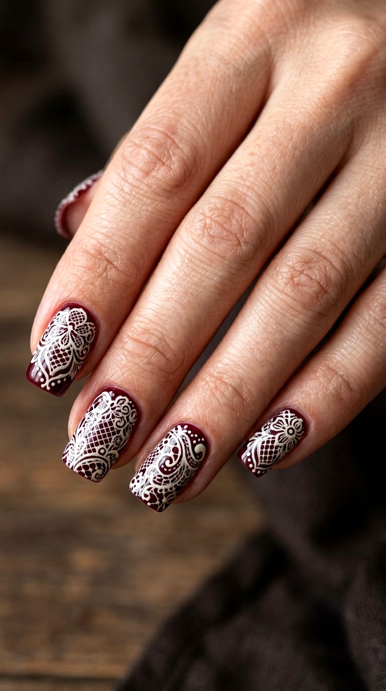Vintage Gothic Lace Nails - 24 halloween nail ideas