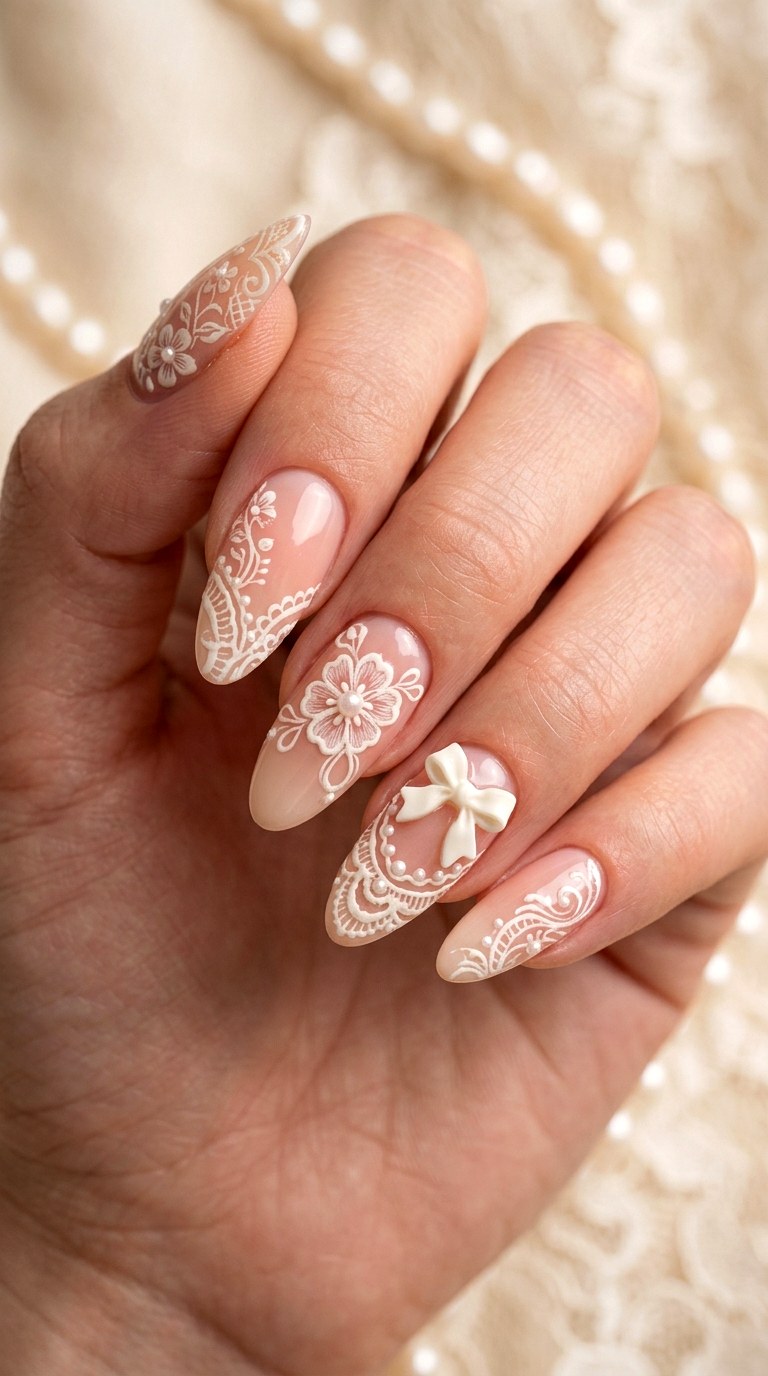 Vintage Ivory Lace Nails - 21 coquelte lace nail ideas