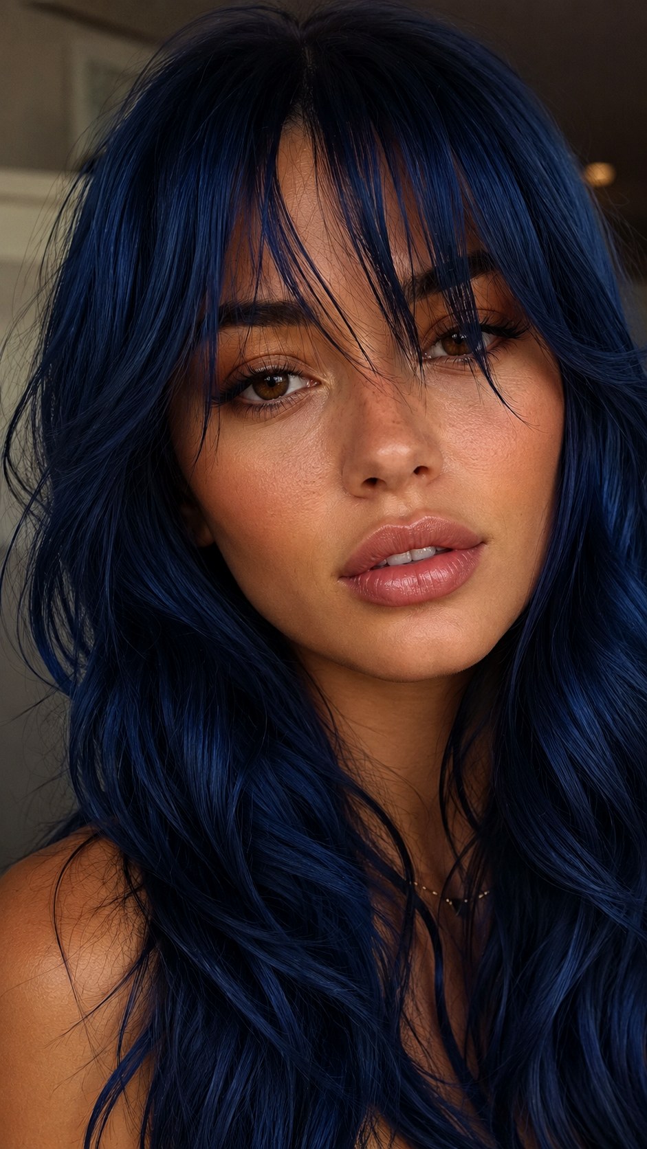 Vivid Jewel Toned Midnight Blue - 24 Wispy Curtain Bangs Long Hair Ideas