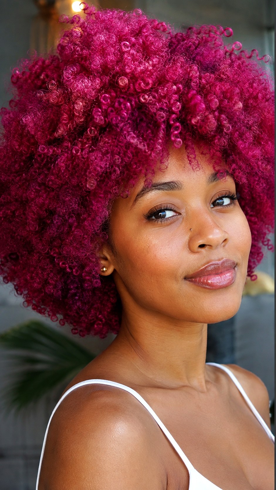 Vivid Magenta Curly Afro - 22 vivid hair color ideas