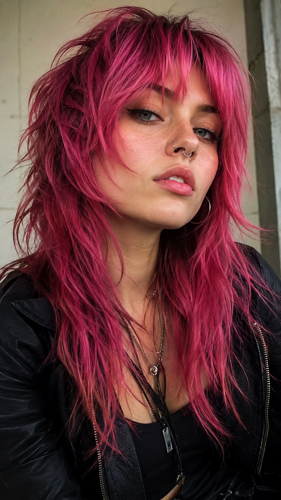 Vivid Pink Wolf Cut Shag - 23 hot pink hair color ideas